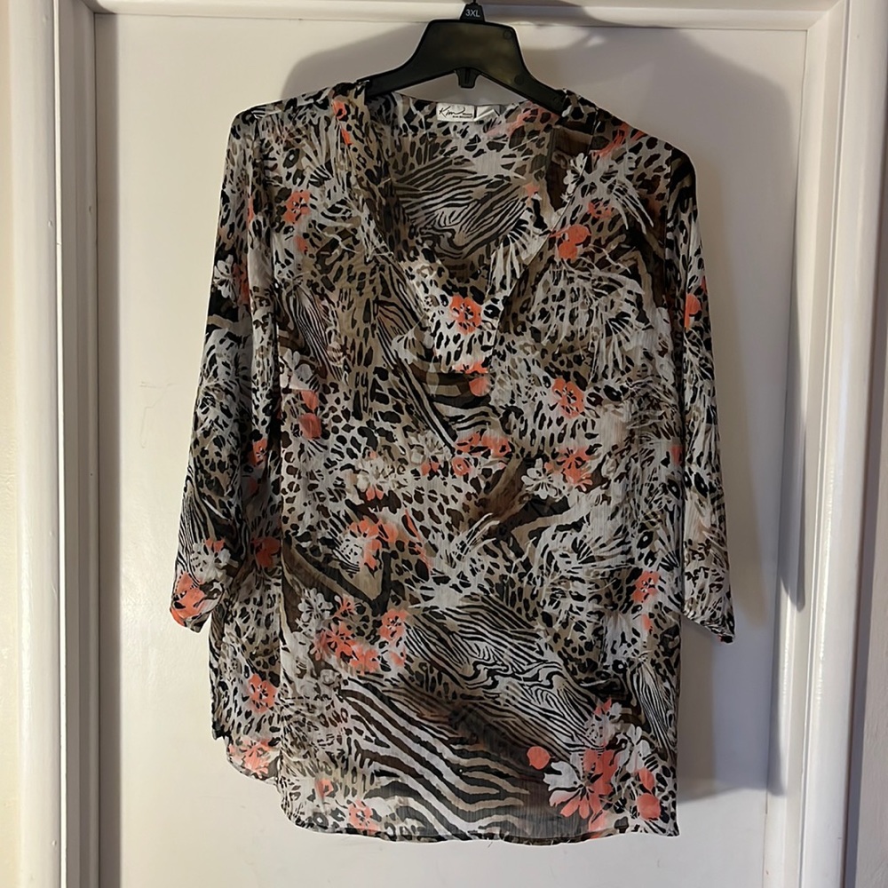 Kim Rogers women’s floral/animal print sheer blouse size 22W